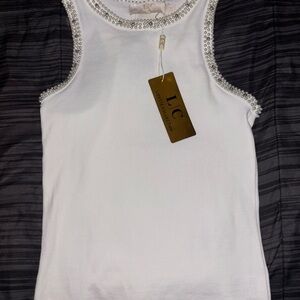 White Sleeveless Top with Pearl Accents